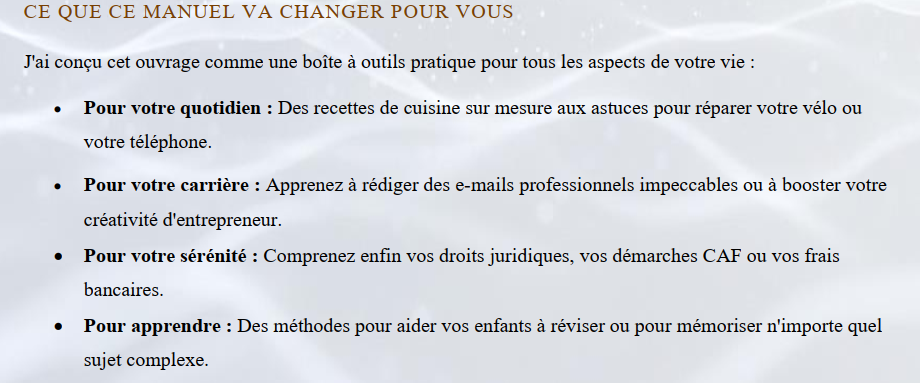 Ce que ce manuel change pour vous